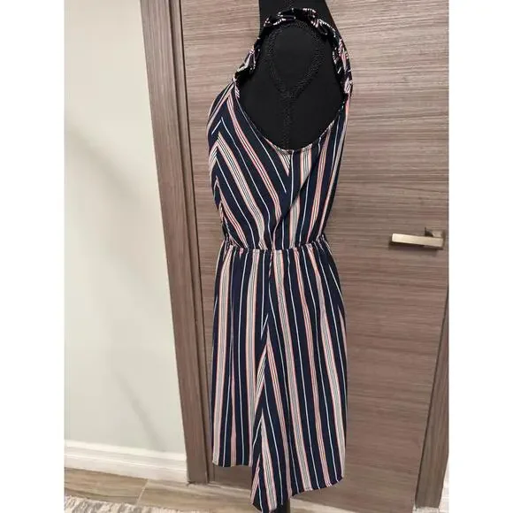 Monteau Los Angeles Women’s Dress M Navy Blue White Pink Striped Sleeveless - Picture 4 of 8